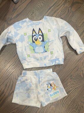 Kids Blue & Cream Tie-Dye Bluey Pajama Set with Long Sleeve Top and Shorts